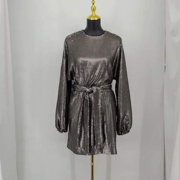 Anine Bing Angie Antique Silver Sequin Mini Dress Women's Cocktail Size XS - Picture 8 of 15